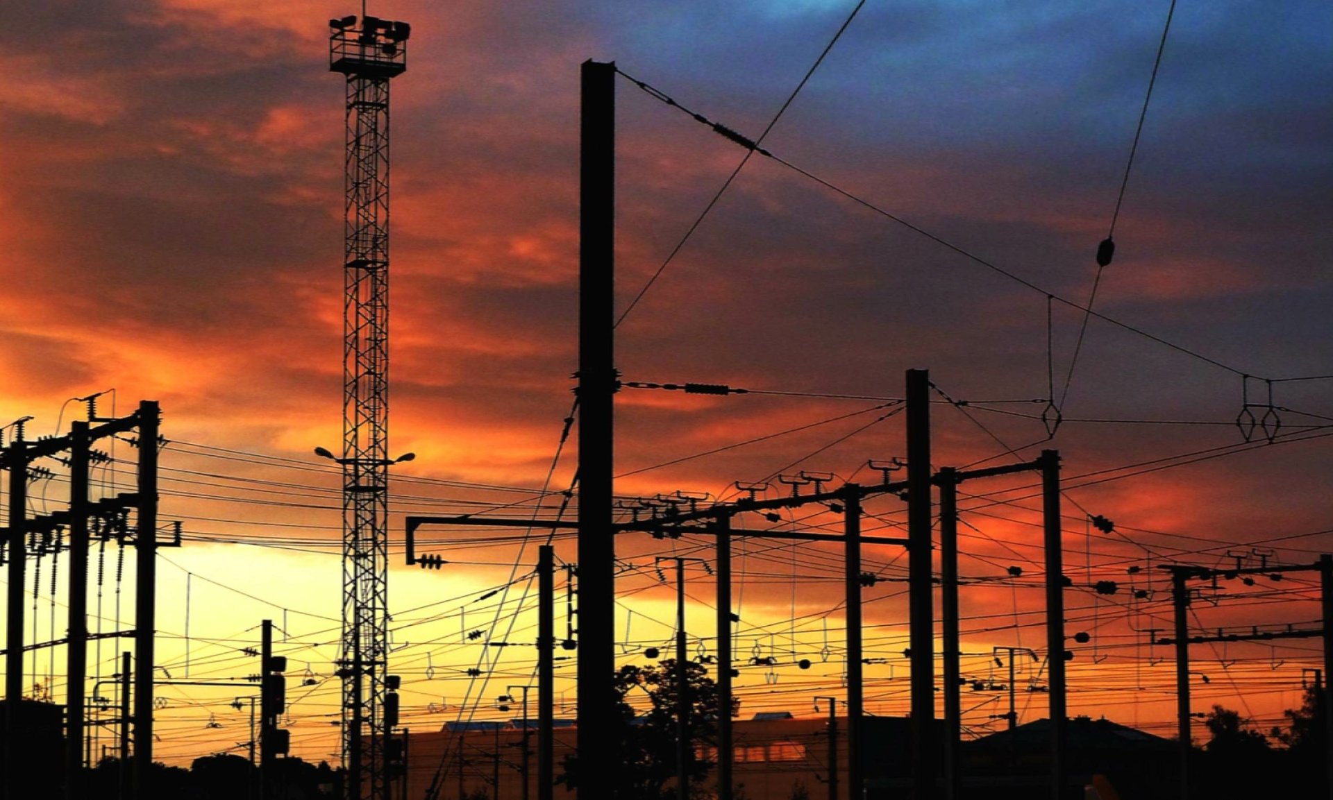 Download Sunset Twilight Industrial Power Grid Man Made Power Line HD