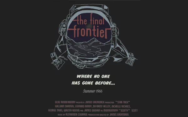 2K Quad HD PC desktop wallpaper for the movie Star Trek V: The Final Frontier — stylized astronaut helmet reading the final frontier over mountains with the tagline Where no one has gone before...