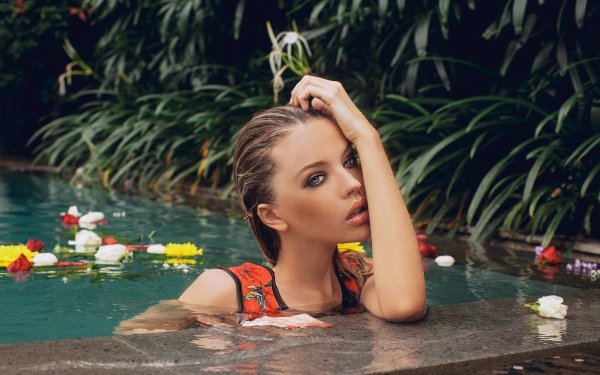 Women Model Pool Flower HD Wallpaper | Background Image