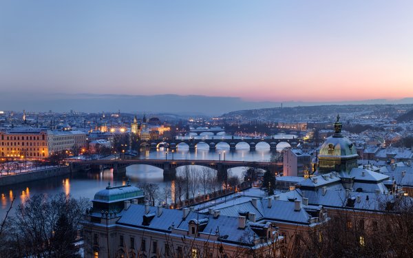 Man Made Prague Cities Czech Republic River Vltava Winter HD Wallpaper | Background Image