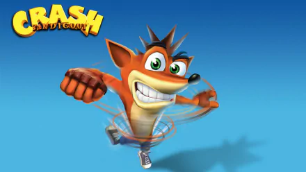 HD PC desktop wallpaper featuring Crash Bandicoot from the video game Crash Bandicoot Purple: Ripto's Rampage against a clear blue background.