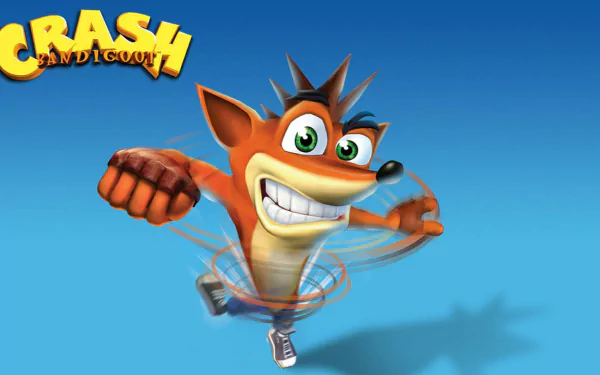 HD PC desktop wallpaper featuring Crash Bandicoot from the video game Crash Bandicoot Purple: Ripto's Rampage against a clear blue background.