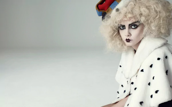 A striking 4K Ultra HD image of a celebrity with blue eyes and bold lipstick, featuring Cara Delevingne in a unique fashion pose, wearing a fluffy coat with a playful style.