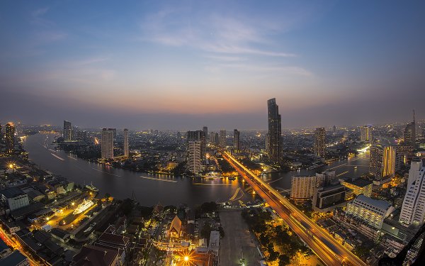 Man Made Bangkok Cities Thailand Sunset River Cityscape Evening HD Wallpaper | Background Image