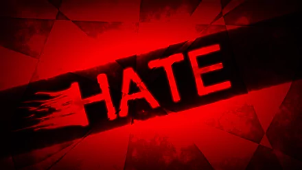 HD PC desktop wallpaper featuring the word HATE in bold red letters against a textured red background with dark accents.