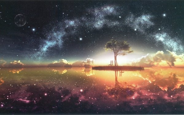 Anime Reflection Landscape Tree HD Wallpaper | Background Image
