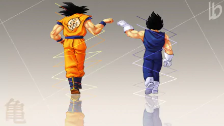 HD desktop wallpaper showing Goku and Vegeta from Dragon Ball Z, walking away from the viewer. Goku is in his orange gi and Vegeta in his blue armor with white gloves.