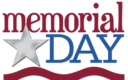 HD PC desktop wallpaper featuring Memorial Day text with a silver star and red wavy lines, designed to commemorate the holiday.