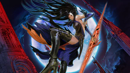 HD PC desktop wallpaper featuring Shanoa from the video game Castlevania: Order of Ecclesia, showcasing dynamic action with dark gothic architecture and vibrant colors.
