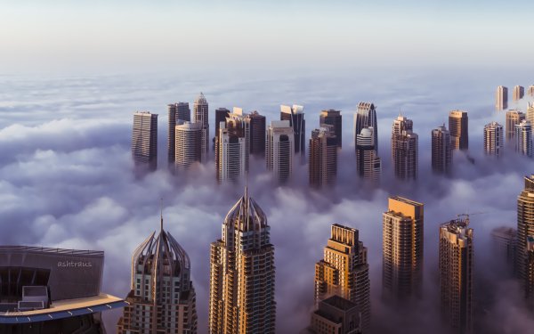 Man Made Dubai Cities United Arab Emirates Sheikh Zayed Avenue Cloud Panorama Fog Morning HD Wallpaper | Background Image