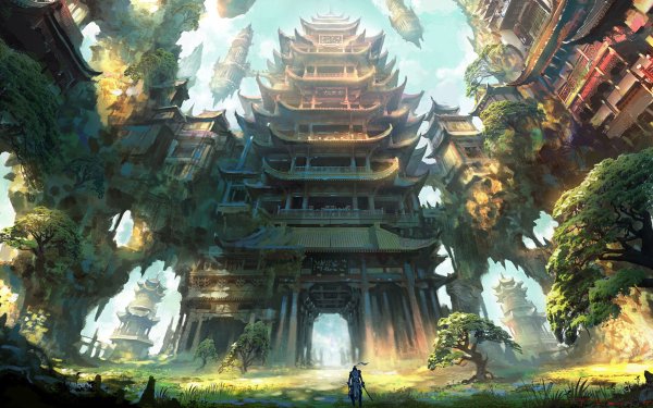 Anime City Tree Landscape HD Wallpaper | Background Image