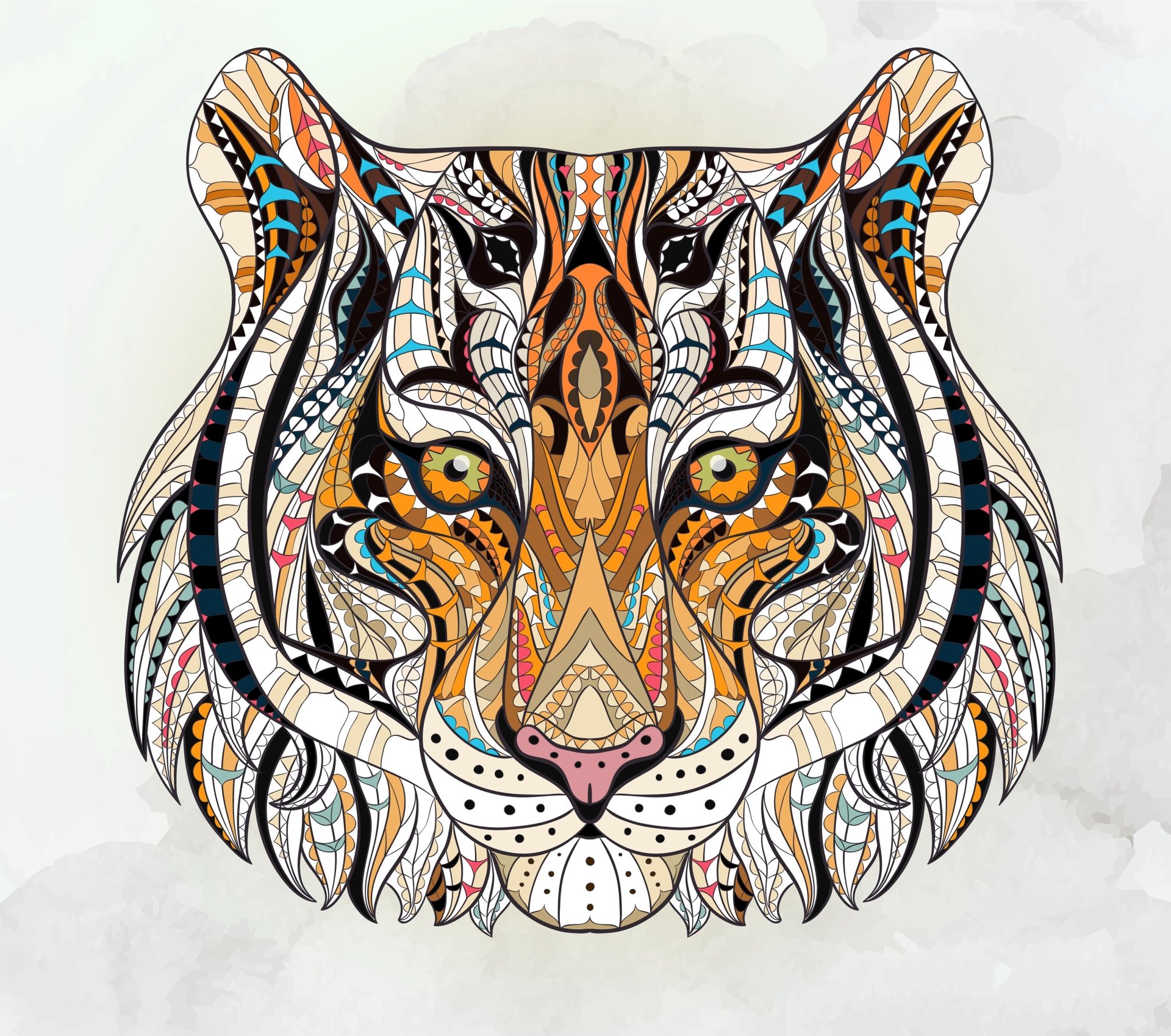 A vibrant, intricately designed HD wallpaper featuring a striking tiger's face, showcasing bold colors and detailed patterns that highlight the beauty of this majestic animal.