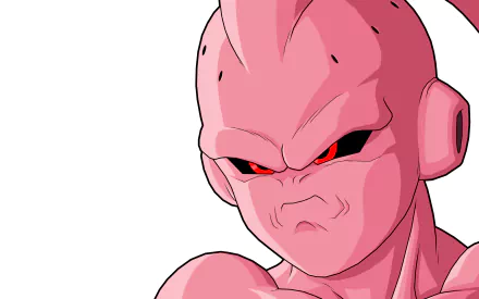 Majin Buu from Dragon Ball Z, characterized by his pink skin and menacing expression, stands prominently in this HD anime wallpaper, showcasing his iconic design and fierce demeanor.