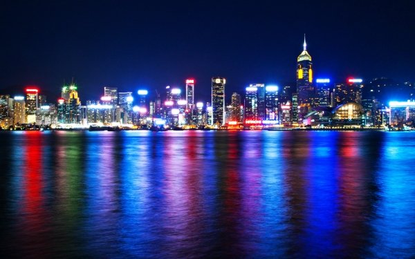 Man Made Hong Kong Cities China City Light Skyscraper Night Building Reflection HD Wallpaper | Background Image