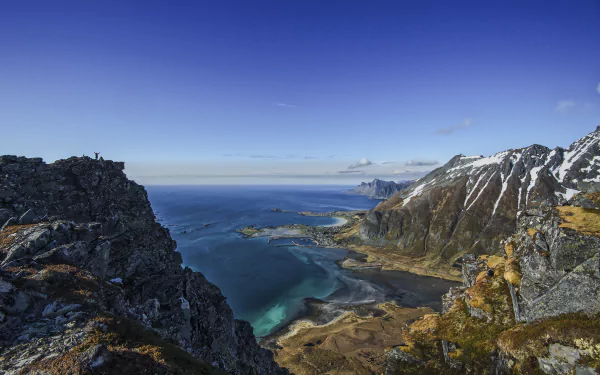 arctic scandinavia Volandstinden seashore lofoten islands Norway nature coastline HD Desktop Wallpaper | Background Image