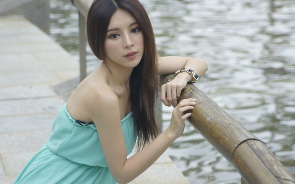 Women Zhang Qi Jun Julie Chang Model Asian Taiwanese Face Hair Bracelet Dress Portrait Water Bokeh HD Wallpaper | Background Image