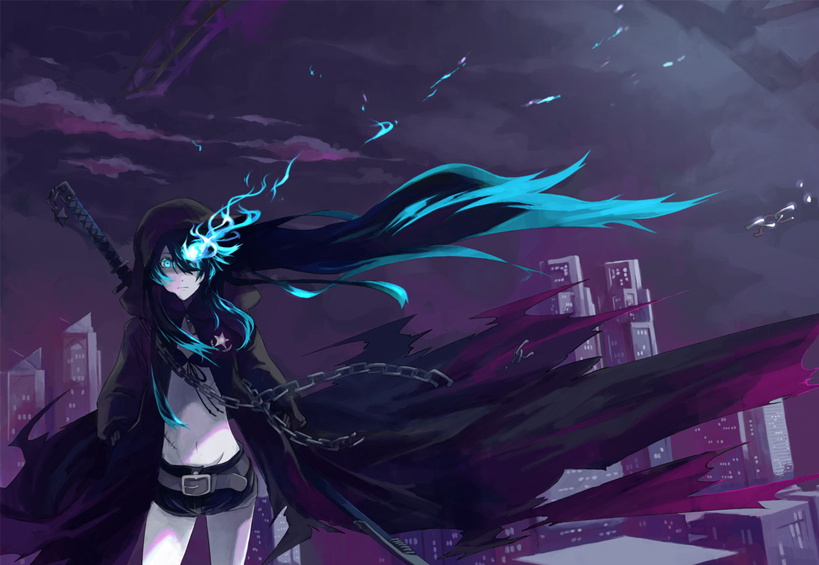 Wallpaper the dark background, anime, blue eyes, long hair