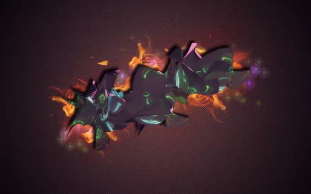 HD desktop wallpaper featuring an abstract design with purple hues and fiery accents on a dark background.