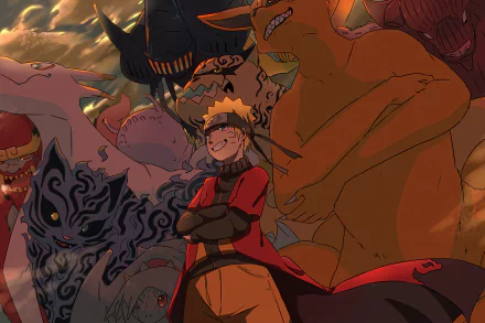 HD desktop wallpaper featuring Naruto Uzumaki and Kurama from the anime Naruto, set against a vivid, dynamic background.