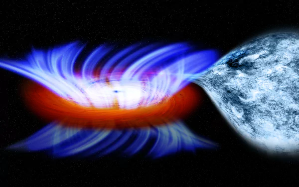 A stunning 4K Ultra HD depiction of a vortex near a black hole, showcasing dynamic colors and the gravitational well, evoking a captivating Sci-Fi atmosphere in line with NASA imagery.