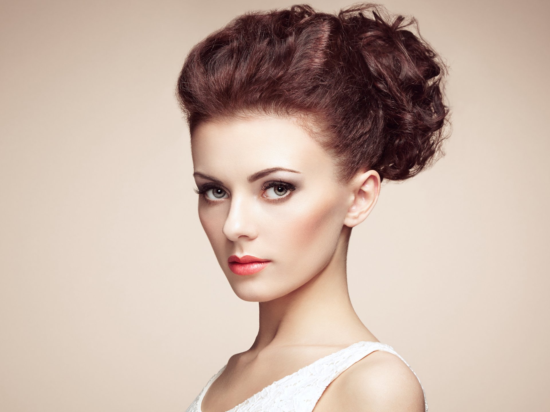 Portrait of beautiful sensual woman with elegant hairstyle 