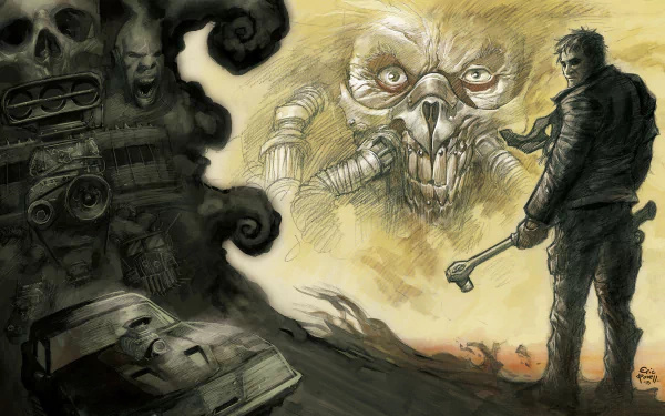 4K Ultra HD desktop wallpaper featuring Immortan Joe and Max Rockatansky from the movie Mad Max: Fury Road in a dramatic, gritty illustrated scene.