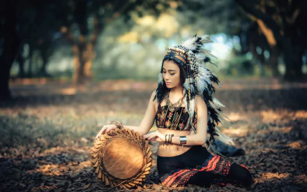 native american headdress woman asian HD Desktop Wallpaper | Background Image