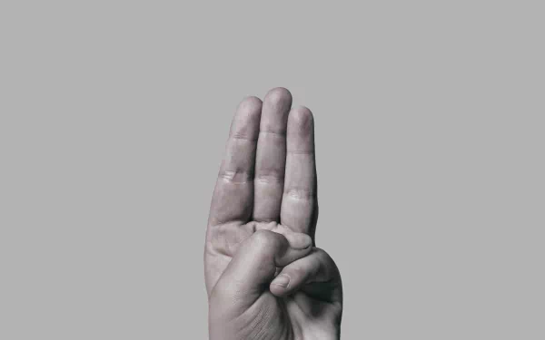 A minimalist HD wallpaper from The Hunger Games: Mockingjay - Part 2, featuring a hand gesture that symbolizes rebellion against oppression.