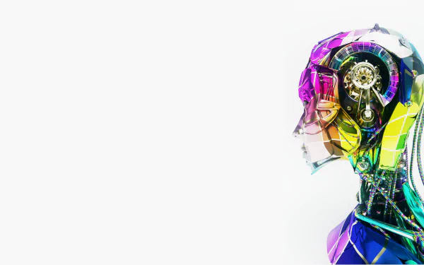A vibrant sci-fi cyborg profile with intricate details and a blend of colors, designed as a high-definition desktop wallpaper and background.