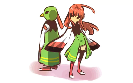 HD PC wallpaper featuring an anime-style character inspired by the Pokémon Xatu, with matching colors and design elements against a clean background.