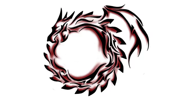 HD fantasy desktop wallpaper depicting a stylized ouroboros with dragon-like features forming a circular, fiery design on a white background.