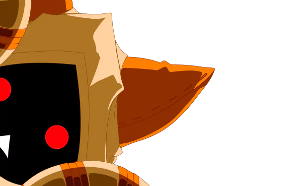 Close-up of Taokaka (BlazBlue) anime character’s hooded mask with red eyes and orange ears on a black background — 4K Ultra HD PC desktop wallpaper/background.