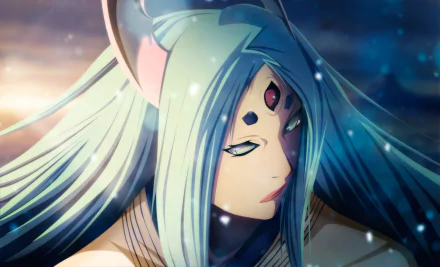 HD wallpaper of Kaguya Ōtsutsuki from the anime Naruto, featuring her with flowing hair, a serene expression, and a mystical background.