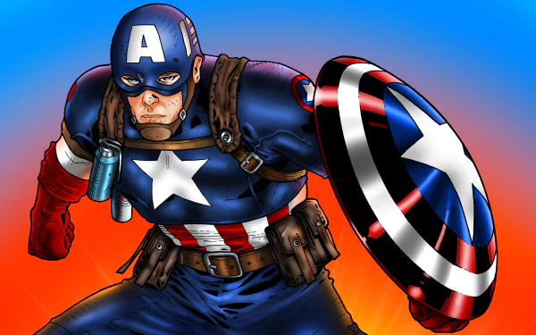 A vibrant 4K Ultra HD wallpaper featuring Captain America in a dynamic comic style, showcasing his iconic shield and patriotic costume against a colorful background.