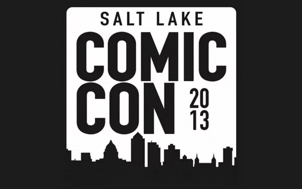 Salt Lake Comic Con 2013 logo with city skyline, designed as a 4K Ultra HD PC desktop wallpaper and background.