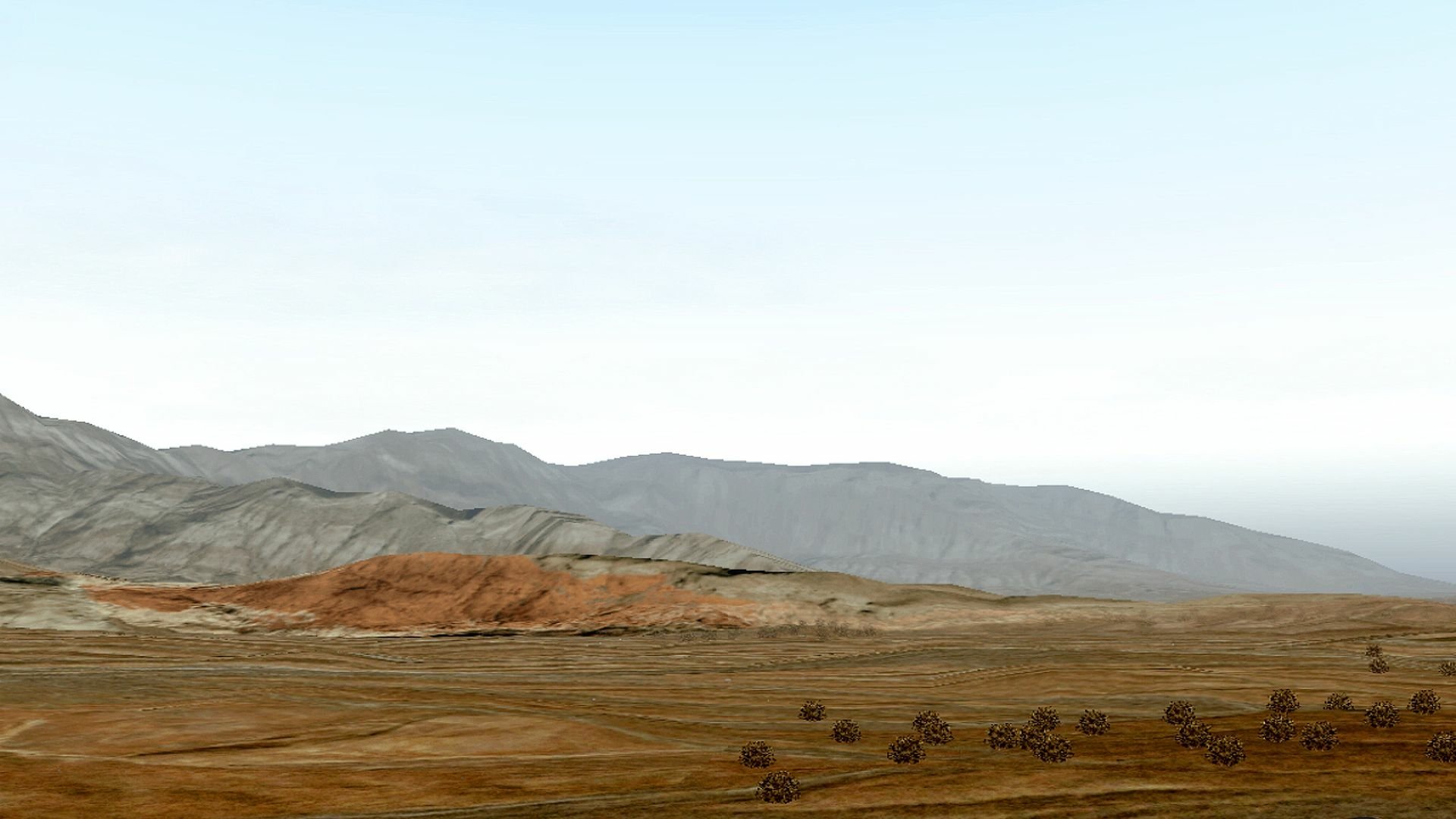HD PC desktop wallpaper featuring a vast barren landscape with distant mountains from the video game Ace Combat Zero: The Belkan War.