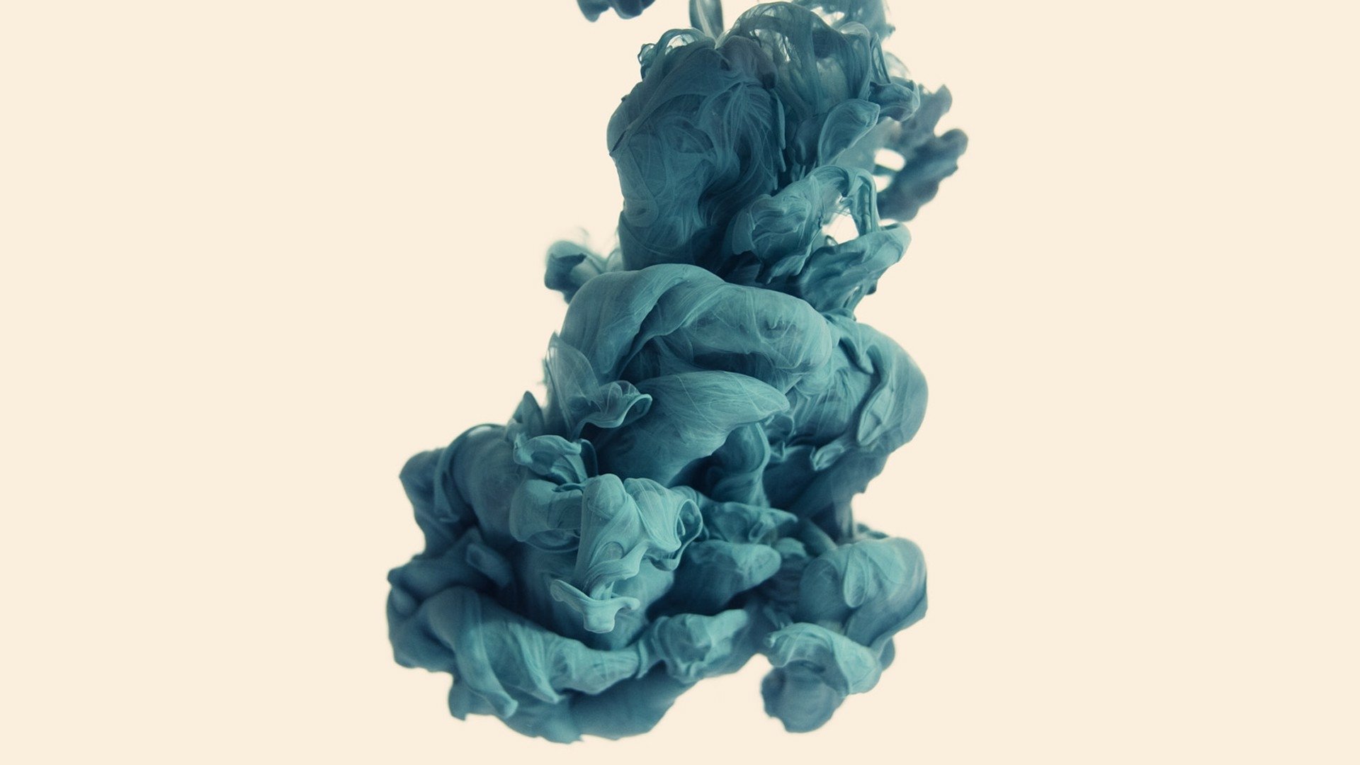 Abstract teal smoke plume swirling on a pale backdrop, HD PC desktop wallpaper and background.