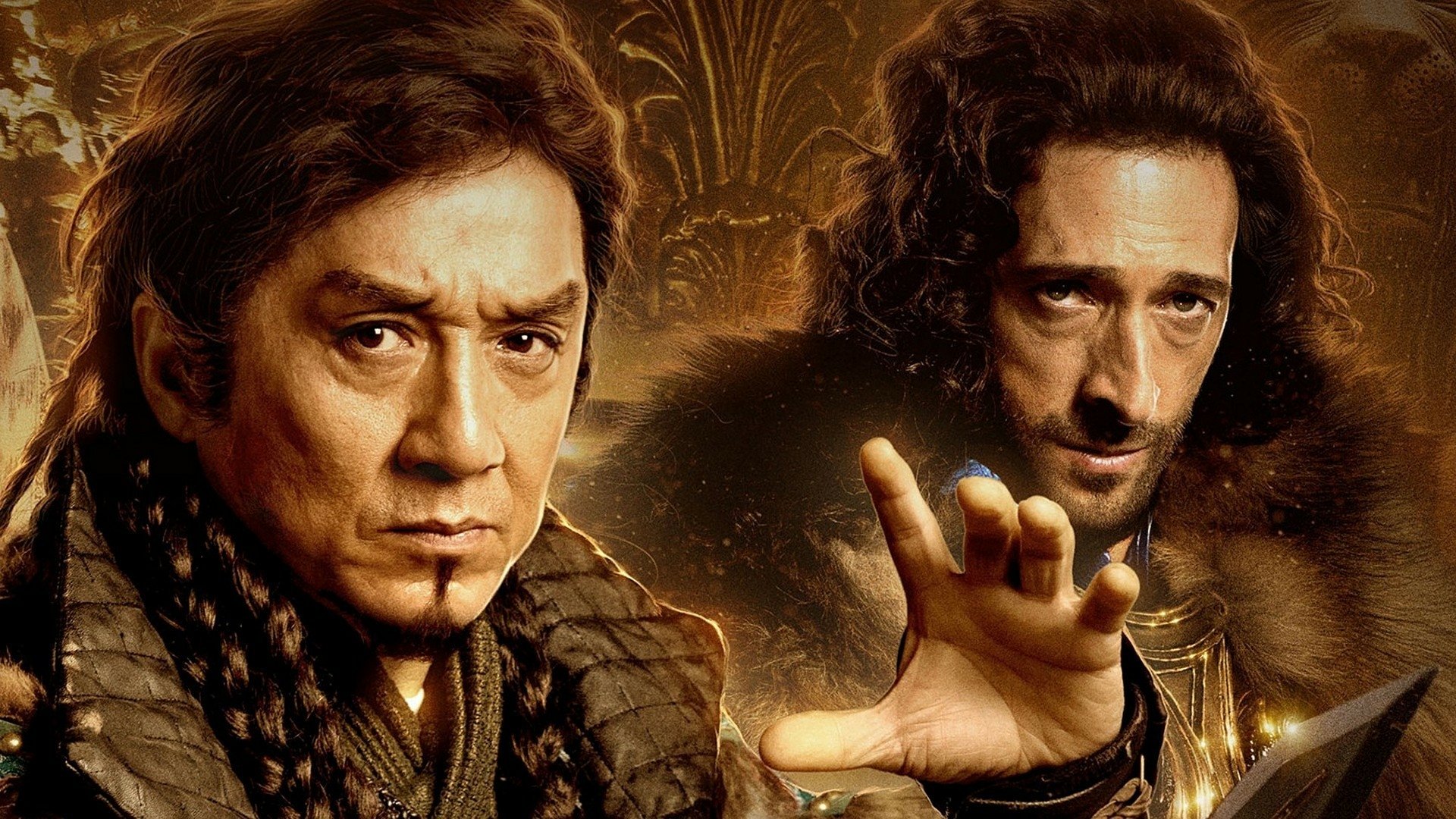HD PC desktop wallpaper featuring characters from the movie Dragon Blade with intense expressions against a dark, dramatic background.
