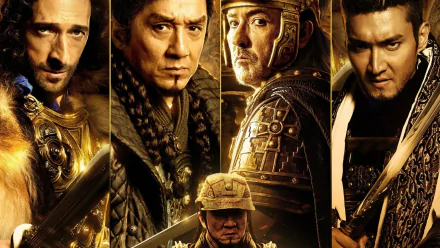 HD PC desktop wallpaper featuring intense close-ups of the main characters from the movie Dragon Blade, showcasing their battle-ready armor and determined expressions.