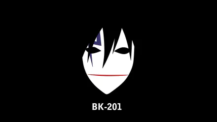 A dark HD wallpaper featuring the iconic mask of Hei from Darker than Black, labeled with BK-201, set against a black background.