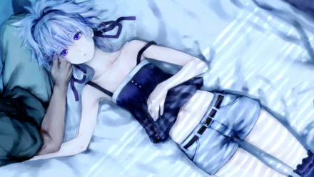 A high-definition wallpaper featuring Yin from Darker Than Black, depicted with light blue hair and a casual outfit, set against a dreamy, softly blurred background.
