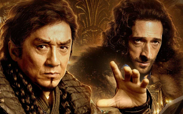 HD PC desktop wallpaper featuring characters from the movie Dragon Blade with intense expressions against a dark, dramatic background.