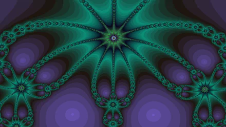 HD PC desktop wallpaper featuring an abstract green fractal design with intricate swirling patterns blending into deep purple tones.