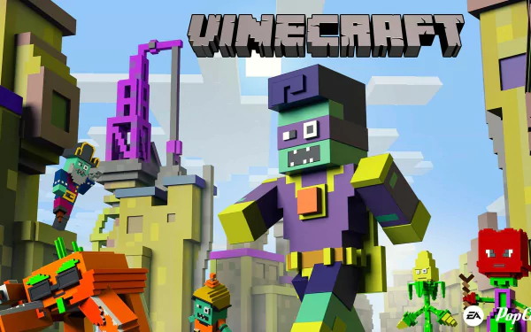 A vibrant HD desktop wallpaper featuring characters from Plants vs. Zombies: Garden Warfare 2, showcasing a playful, blocky art style with engaging action elements.