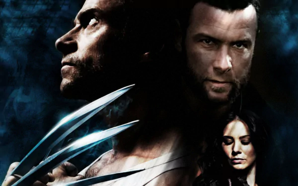 HD wallpaper featuring key characters from the movie X-Men Origins: Wolverine. Wolverine stands prominently with his claws extended, against a dark background that includes other significant characters.