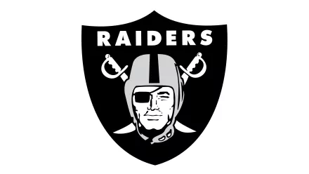 HD PC desktop wallpaper featuring the Las Vegas Raiders logo, showcasing the iconic pirate with crossed swords on a black shield background.