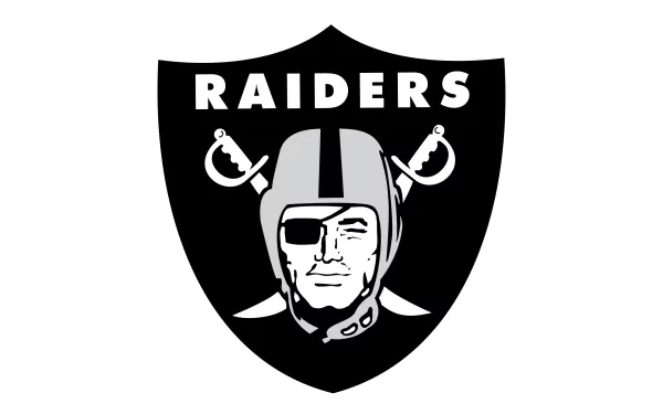 HD PC desktop wallpaper featuring the Las Vegas Raiders logo, showcasing the iconic pirate with crossed swords on a black shield background.