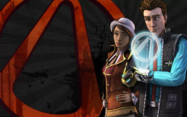 HD PC desktop wallpaper featuring key characters from the video game Tales From The Borderlands against the iconic Vault logo backdrop.