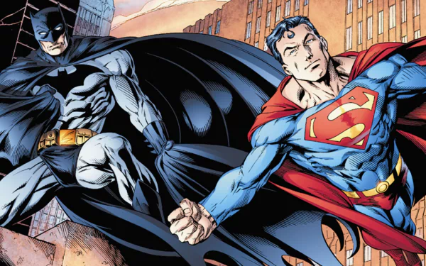 HD PC desktop wallpaper featuring Batman and Superman in a dynamic comic-style showdown from Batman VS. Superman.