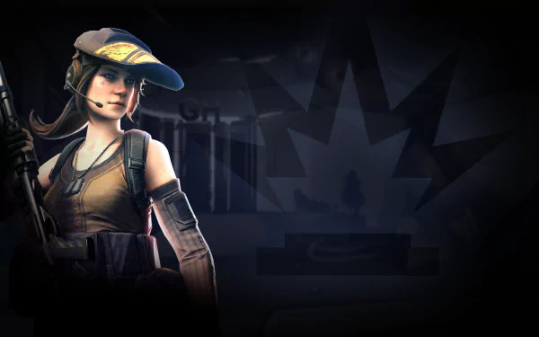 Dirty Bomb video game HD PC desktop wallpaper showing a female mercenary in a cap and headset holding a rifle against a dark, logoed background.